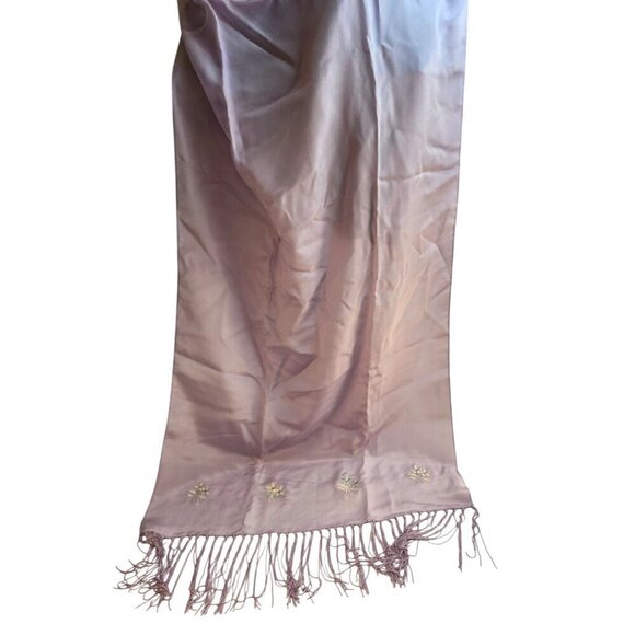Lavender Scarf Embroidered Floral Rhinestone Fringed 76x21 inches Silk Rayon Pre - Picture 5 of 16